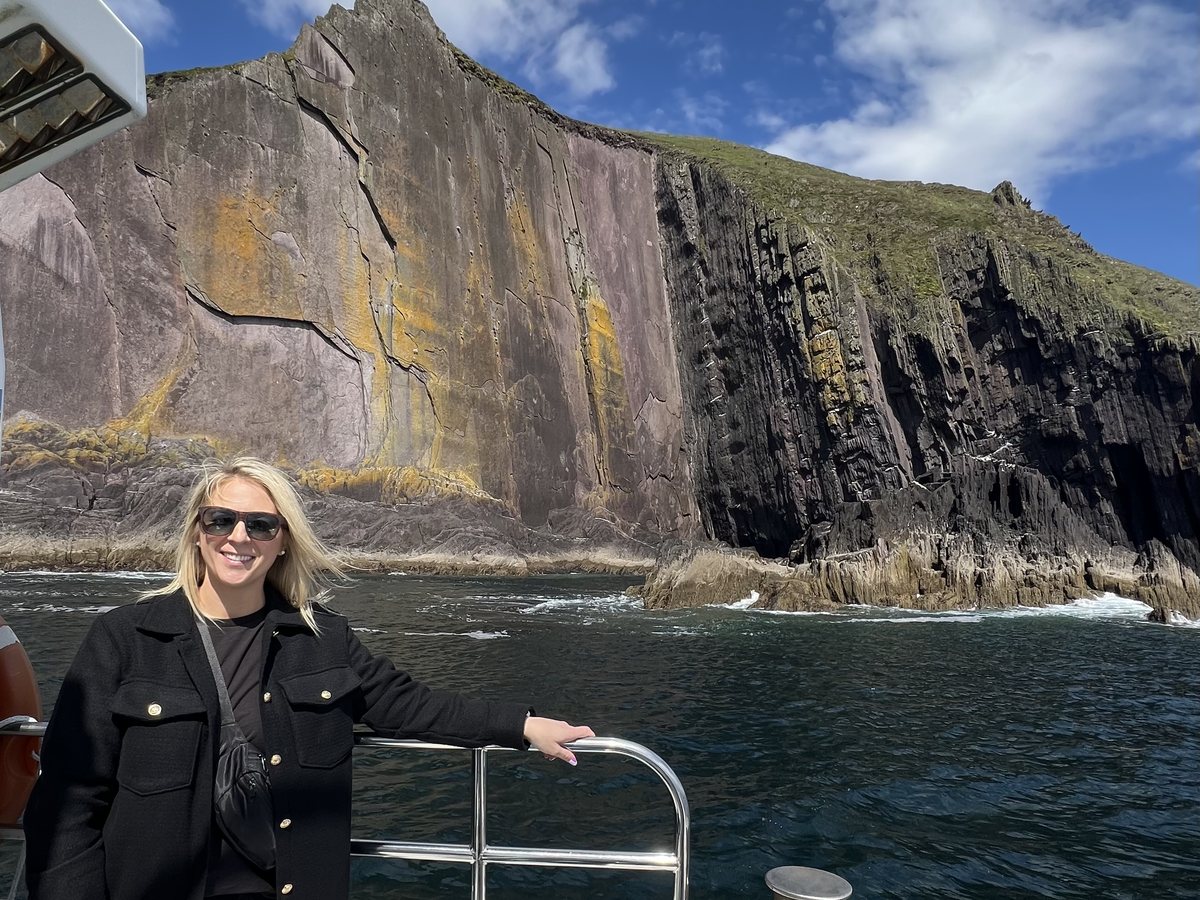 Sea cliffs rising straight out of the Atlantic, seen from a boat